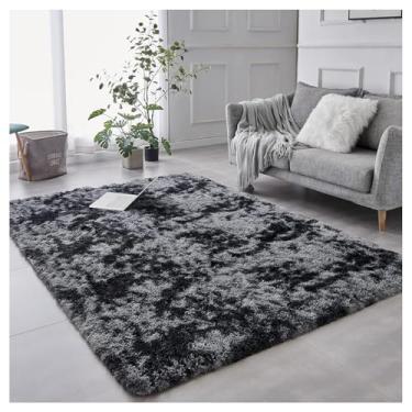 Imagem de SPXMQSS Tapete macio e longo de pelúcia para sala de estar, tapetes antiderrapantes que não caem para quarto, lavável na máquina para sala de estar, quarto, cabeceira, casa cinza carvão 80 x 160 cm