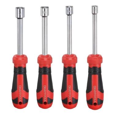 Imagem de HARFINGTON 4 chaves de porca SAE 11/81.3 cm / 3/20.3 cm / 7/40.6 cm / 1/5.1 cm CR-V ponta não magnética eixo oco soquete hexagonal com alça antiderrapante para chave de reparo de automóvel