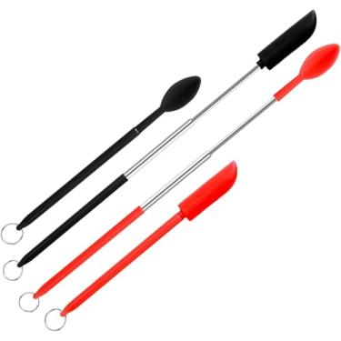 Imagem de Espátula telescópica e colher, 2 mini espátulas para maquiagem, 2 peças de colheres telescópicas retrátil pequeno conjunto de espátulas raspadoras de silicone para cozinha comida, garrafa estreita
