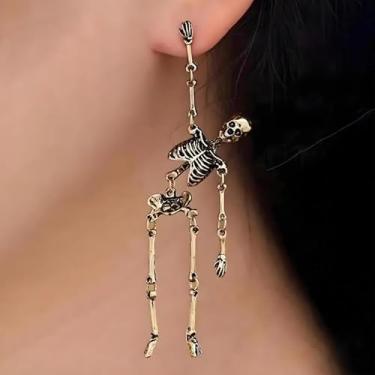 Imagem de Brincos de caveira de Halloween para mulheres gótico punk sketon pingente joias de festa, presentes de natal presentes de amizade para mulheres dia dos namorados, Medium, Latão, Sem pedra preciosa