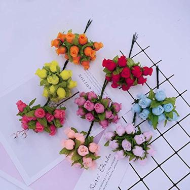 Imagem de LMJYU Presentes de flores artificiais, 12 peças/pacote de flores artificiais, mini rosas de seda, presentes de guirlanda, presentes de Natal para casa, casamento, broche de flores falsas