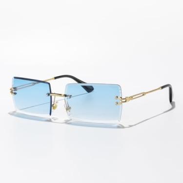 Imagem de Óculos de sol modernos com lentes quadradas gradientes sem moldura, unissex, para homens e mulheres, óculos de sol modernos com bordas cortadas para estilo de praia e rua, Armação dourada/lente