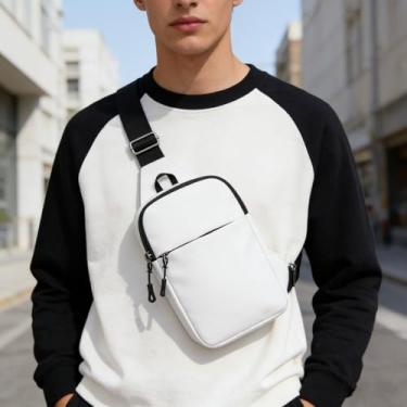 Imagem de Bolsas transversais pequenas para mulheres, bolsa tiracolo leve com vários bolsos, bolsa de peito impermeável para viagens, caminhadas, uso diário, mini bolsa transversal com alça ajustável branca