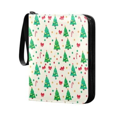 Imagem de Wassud Árvore de Natal com laço 4 bolsos para fichário para cartões colecionáveis comporta 400 cartões padrão à prova d'água TCG CCG MTG álbum presentes para colecionadores meninos meninas