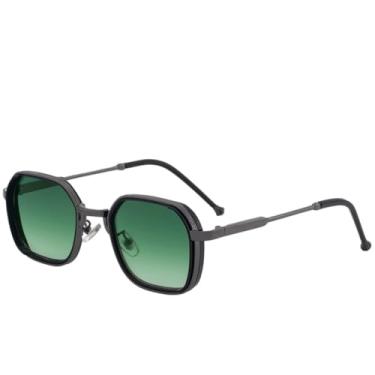 Imagem de JRLLFD Óculos de sol de metal feminino, armação pequena de luxo, punk, masculino, para dirigir ao ar livre, UV400 (verde degradê de armação)