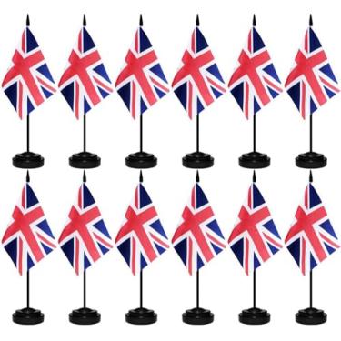 Imagem de Pacote com 12 bandeiras de mesa do Reino Unido conjunto de bandeiras britânicas pequena mesa escritório miniatura bandeira de mesa decoração de escritório doméstico
