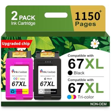Imagem de InkXwise Cartuchos de tinta 67XL preto/cor combo de substituição para impressora HP 67 67XL DeskJet Envy 2855e 2800e 2755e 2700 2700e 6055e 6000 4255e 4155e 4100 4100e 6400 2752e Tinta para impressora