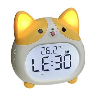 Imagem de MotiveTech Despertador Corgi com 6 tons de alarme, porta de carregamento USB, temporizador, relógio de mesa decorativo e moderno com visor transparente para sala, Amarelo