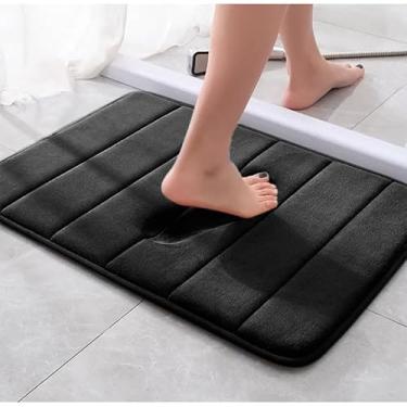 Imagem de Kit 2 Tapetes de Banheiro Antiderrapante Super Soft 60x40cm – Tapete de Banho Absorvente Macio Luxo (LISTRAS PRETO)