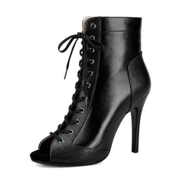 Imagem de PIVAPAM Salto de dança feminino verão peep toe botas de cano curto com cadarço sapatos de festa sandálias stiletto sapatos de dança, Preto - 13, 36