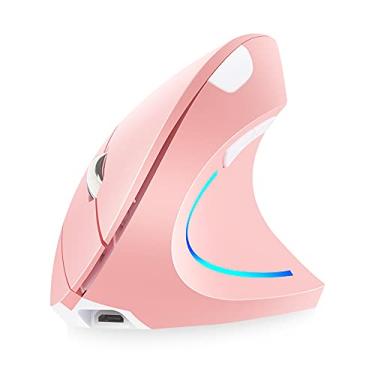 Imagem de Mouse Vertical Ergonomico Sem Fio 2 4G Recarregável com 3 Níveis de DPI Ajustáveis Luz RGB Flowing Plug N Play Longa Duração Trabalho