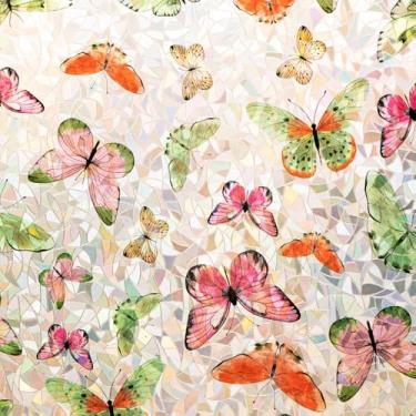 Imagem de Película decorativa para janela de privacidade para vitrais prisma 3D borboleta porta deslizante matizes arco-íris aderência estática controle de calor antirreflexo UV luz do sol adesivo capa