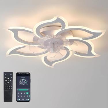Imagem de Ventiladores de teto modernos com luzes e controle remoto para sala de estar, quarto, cozinha e sala de jantar. Lâmpadas LED reguláveis, montagem embutida, silenciosas, reversíveis, 6 veloci