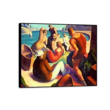 Imagem de Thomas Hart Benton Paintings Wall Art The Beach Classic Art Reproduções Thomas Hart Benton Pôster em tela para sala de estar decoração de parede de casa moldura preta 70 x 60 cm (28 x 24 polegadas)