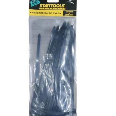 Imagem de Abraçadeira de Nylon 20cm x 7,6mm, Preta, 50 Unidades, Resistente com Proteção UV, para Organização de Cabos e Fios