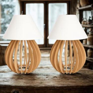 Imagem de Kit 2 Abajur De Madeira Iluminaria De Mesa Para Escritorio Sala Cabece