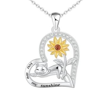 Imagem de Colar de aço inoxidável com pingente de flor de estrela e coração de gato e lua, 8 designs - Colar de coração fofo, com gatos pretos, encantador em ouro rosa - Presente elegante para mulheres e