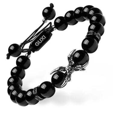 Imagem de GUXI - Pulseira de obsidiana com garra de dragão e pedra natural para homens, pulseira feita à mão com proteção energética, joias vintage, pulseiras para casais, presentes para aniversário,