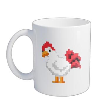 Imagem de Caneca Xícara de Café Porcelana 300ml Com Desenho Galo em Pixel Art