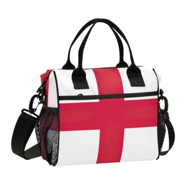 Imagem de ODAWA Lancheira com bandeira nacional da Inglaterra pequena lancheira infantil isolada lancheira de trabalho lancheira com suporte de garrafa