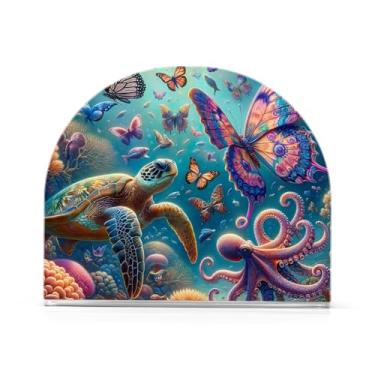 Imagem de Dispensador de guardanapos Butterfly Underwater World, porta-guardanapos acrílico para lenços de coquetel, porta-guardanapos vertical para organizar papel de cozinha