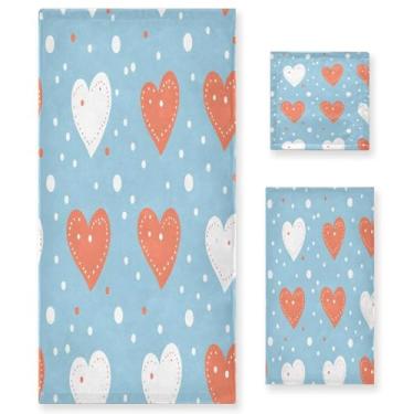 Imagem de Wassud Conjunto de 3 toalhas de banho de dia dos namorados com corações e pontos, toalhas supermacias e absorventes para banheiro, toalhas de banho de secagem rápida, toalha de banho para academia