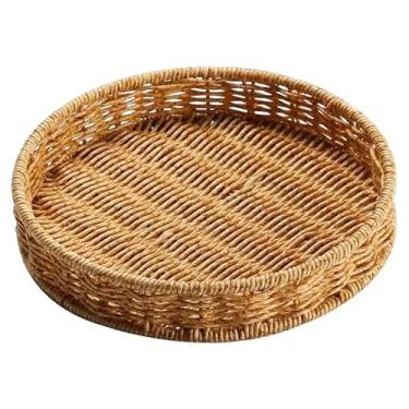 Imagem de Baoblaze Bandeja redonda de servir, cesta trançada à mão, cesto para guardar pão, bandeja organizadora para lanches, sala de jantar, sala de estar, Grande