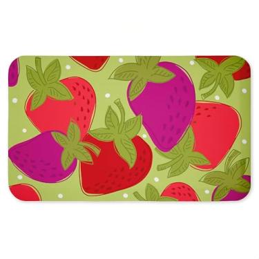 Imagem de Tapete antifadiga Fun Fruit Strawberries, tapete ergonômico acolchoado para cozinha e pé com suporte antiderrapante, tapete confortável ecológico, design por Deidre Mosher, 76 cm x 45 cm
