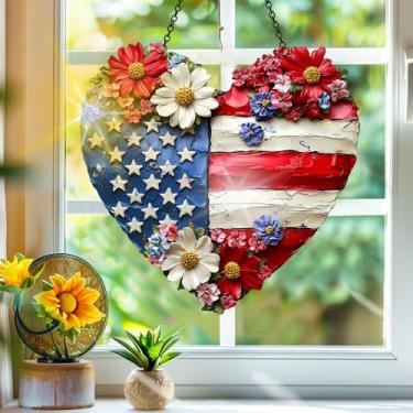 Imagem de Acrílico colorido, apanhador de sol, bandeira nacional decoração de janela de coração, arte de parede de arco-íris, para varanda, interior e exterior, jardim, enfeites de Natal, decoração 19 x 19 cm