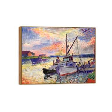 Imagem de David Burliuk Famosas impressões em tela de arte de parede prontas para pendurar. Barcos. Pintura de moldura de madeira para decoração de sala de estar 70 x 90 cm 27 x 35 pol
