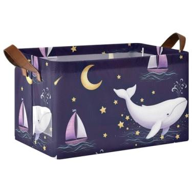 Imagem de Baleia organizador de prateleira estrelada para organização e quarto de armazenamento, caixas de armazenamento dobráveis de 40 x 28 x 25 cm para armário e organização de armazenamento, pacote com 2