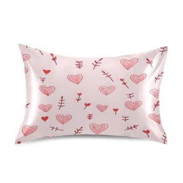 Imagem de Wassud Fronha de cetim com corações e flechas para cabelo e pele, fronhas de seda lisa, tamanho queen, respirável, com fecho de envelope