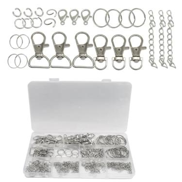 Imagem de Zorfeter Kit de fabricação de chaveiros de 524 peças, clipes de chaveiro, anéis de cordão, fechos de garra de lagosta, anéis de salto para joias / entusiastas de bricolage (prata)