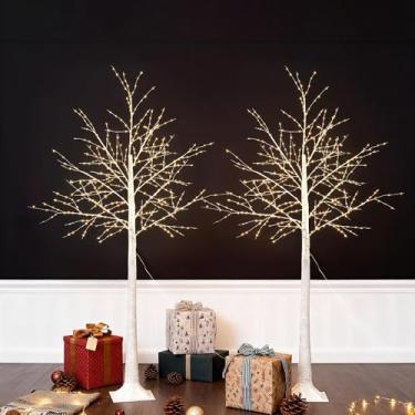 Imagem de Árvore de Natal de 1,8 m com luzes, decorações de Natal ao ar livre, árvore de vaga-lume com 350 luzes LED e controle remoto, árvores iluminadas cintilantes para decoração de festa de Natal, 2 peças