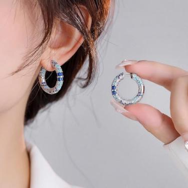 Imagem de Lindos brincos de argola de zircônia cúbica azul para mulheres joias Boho, One, Metal, Zircônia cúbica
