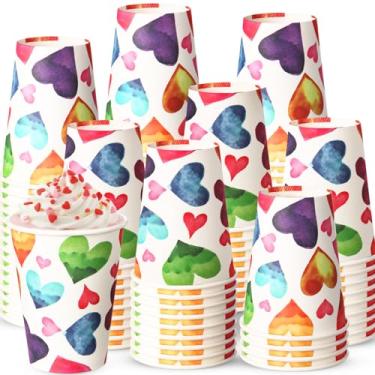 Imagem de Jingmore 50 peças de copos de papel de dia dos namorados 340 g conversação coração copos descartáveis dia dos namorados chocolate quente café chá beber para aniversário de casamento suprimentos para