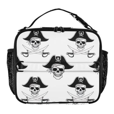 Imagem de Joisal Lancheira de caveira de pirata com espadas brancas para mulheres, meninas, lancheira masculina e infantil, lancheira para trabalho, bolsa térmica para alimentos portátil para adultos