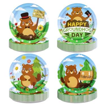 Imagem de 60 peças de pratos de papel para o dia da marmota, desenhos animados, animais fofos, descartáveis, primavera, fevereiro, 2 festas, decorações para o dia da marmota, férias, primavera, chá de bebê