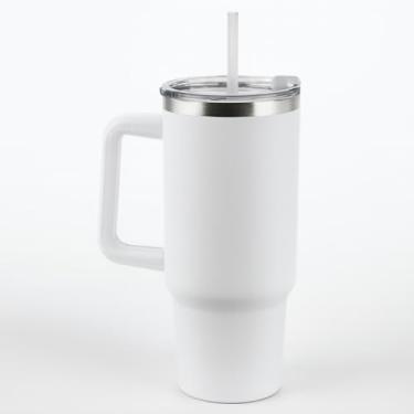 Imagem de Garrafa Térmica em Inox Parede Dupla, 1300ml, Branca, com Tampa Rosqueável, Canudo e Alça, À Prova de Vazamentos