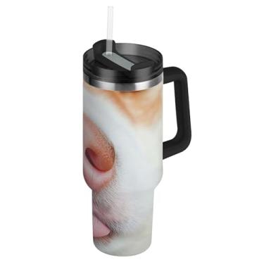 Imagem de Copo de 850 g com alça copos de aço inoxidável com tampas e canudo garrafas de água isoladas à prova de vazamento caneca de café quente para carro close-up nariz de cachorro engraçado