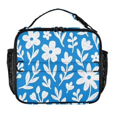 Imagem de Joisal Lancheira floral azul branca para mulheres, meninas, lancheira personalizada, infantil, masculina, lancheira para trabalho, bolsa térmica para adultos