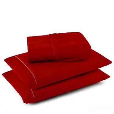 Imagem de Conjuntos de Roupas de Cama 3 peças Fronha Ponto Palito Tecido Macio (Vermelho,Queen)