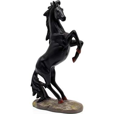 Imagem de H&W Estátua de resina de cavalo em pé de 35 cm A, estatueta de arte de cavalo decorativa para casa e escritório, ornamentos para estante de mesa, armário de vinho para atrair sorte e riqueza (preto)
