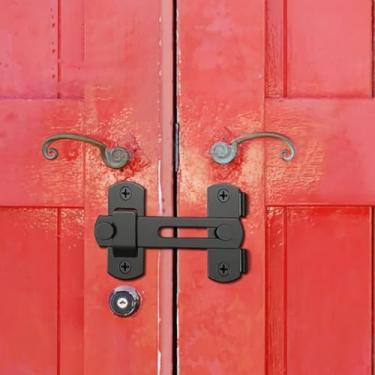 Imagem de Fechadura de porta de celeiro de aço inoxidável, design deslizante de 180 graus, grau comercial, para portas de animais de estimação, garagem, banheiro, janelas, preto