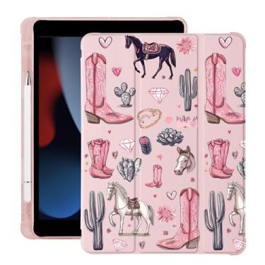 Imagem de BlHMCASE Capa fofa cavalo vaqueira ocidental para iPad mini 7 A17 Pro 2024/iPad Mini 6 com suporte para lápis, hibernar/despertar automático, capa traseira de TPU macio de couro rosa