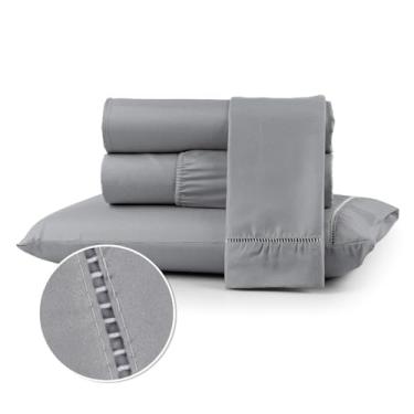 Imagem de Conjuntos de Roupas de Cama 400 fios Casal Queen Box com elástico Extra macio suave Berço Solteiro e King(CINZA,KING)