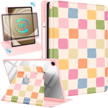 Imagem de Uppuppy Capa para Samsung Galaxy Tab A9+ – Suporte giratório 360 com suporte para lápis para mulheres e meninas, capa colorida quadriculada para tablet Samsung A9 Plus de 11 polegadas, SM-X210/X216
