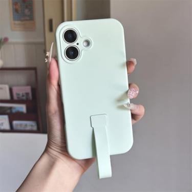 Imagem de IRTGFG Capa de silicone líquido luxuosa com suporte para anel de dedo, capa macia, portátil e à prova de choque, fosca, para iPhone 16 Pro Max (para iPhone 16 Pro Max/BHL)