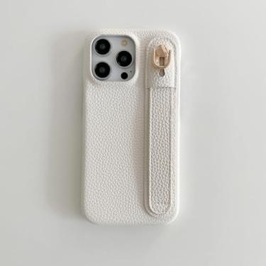 Imagem de IRTGFG Capa de couro com alça de pulso de luxo para iPhone 16 Plus (para iPhone 16 Plus/branco)