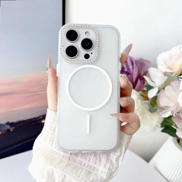 Imagem de HJZSZX Capa transparente à prova de choque com carregamento sem fio magnético fosco para iPhone 16 Pro (para iPhone 16 Pro/branco)